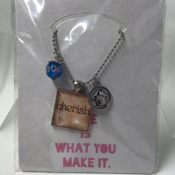 NEW Pendent necklace that says "Cherish" with 2 charms and a 18 inch chain - Picture 1 of 5